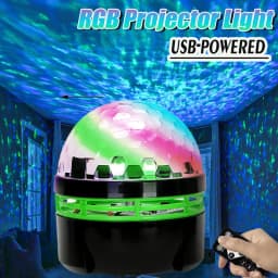 7-Color Wave Projector Light, USB Powered with Remote, Creates Calming Ambient Lighting for Bedroom, Home Theater Ceiling Decor