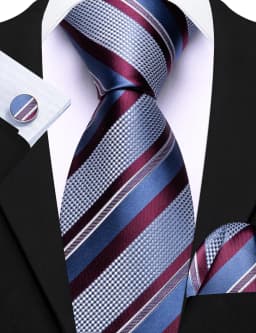 Fashion Diagonal Striped Tie Set for Men Formal Party Business Wedding Necktie Handkerchief Cufflinks 3PCS Suit Accessories