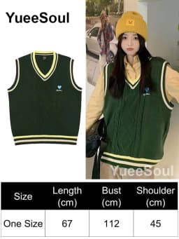 Green Knit Vest Printed Sleeveless Pullover Oversized Women Sweater Vest 2026 New Y2K Vintage Knitwear Women's Autumn Clothing