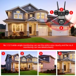 Solar Powered AOV 4-Lens Camera,Color Night Vision,Human Detection & Tracking, 24H Recording for Outdoor Home Security