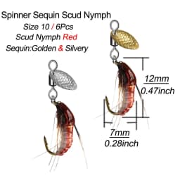 6Pcs Spinner Sequin Scud Nymph Scud Lure Fly for Trout Fishing Artificial Insect Bait Simulated Scud Worm Realistic Fishing L