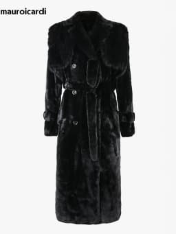 Nerazzurri Winter Long Black Thick Warm Fluffy Faux Fur Coat Women with Detachable Fake Fur Vest Double Breasted Overcoat 2024