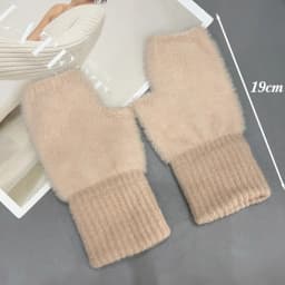 Luxury Mink Fleece Soft Winter Half Finger Gloves Women Warm Solid White Plush Knitted Fingerless Gloves Wrist Mittens Writting
