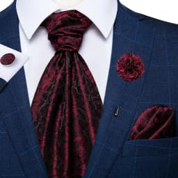 Classic Wedding Ascot Tie For Men Yellow Gold Red Paisley Floral Scarf Neck Tie Brooch Pin Set Cravat Ascot Tie For Banquet