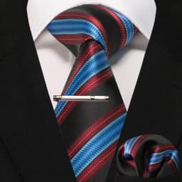 JEMYGINS Business Tie for Men Silk Navy Blue Tie Striped Paisley Necktie Handkerchief Tie Clips Set for Wedding Party Gift