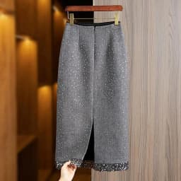 Vintage Elegant Sequin Skirts A-line Gray Skirts Spring Autumn New Skirt for Women High Waist Mid-length Faldas Mujer Moda