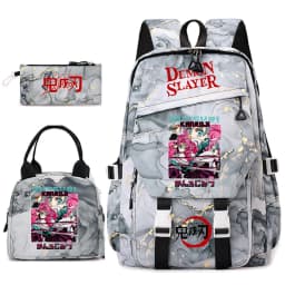 Demon Slayer Anime Backpack Set for Girls Demon Slayer 3Pcs School Bag Lunch Kit Pouch
