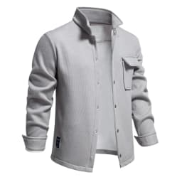 Autumn Winter Fleece Waffle Lapel Zip-Up Jacket Men's Pocket Casual Outerwear