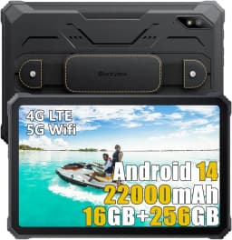 Blackview Active 8 Pro [No EU Charger] Rugged Tablet PC, 16GB Expand RAM(8GB Physical+8GB Virtual RAM) 256GB ROM, 22000mAh Huge Battery, 10.36 Inch HD Display, 48MP Camera, Dual SIM 4G Network, Android 13, Without EU Plug Charger