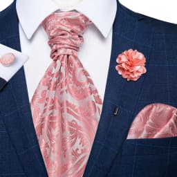 Classic Wedding Ascot Tie For Men Yellow Gold Red Paisley Floral Scarf Neck Tie Brooch Pin Set Cravat Ascot Tie For Banquet