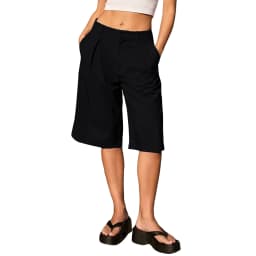 Lamuusaa Women Bermuda Shorts y2k Clothes Solid Color High Waist Knee Length Shorts with Pockets 2000s Clothing Streetwear