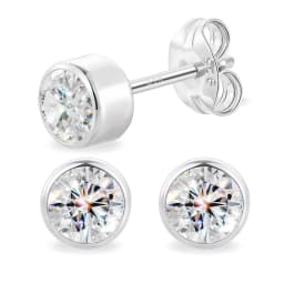 Round Moissanite Stud Earrings 100% Real 925 Sterling Silver Bezel Setting Screw Back Ear Jewelry Gift For Men Women Daily Wear
