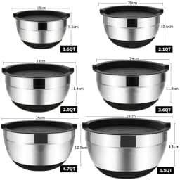 1/6PCS Silicone Bottom Thickened with Lid Cooking Basin Stainless Steel Egg Beating Basin Salad Mixing Basin Kitchen Baking