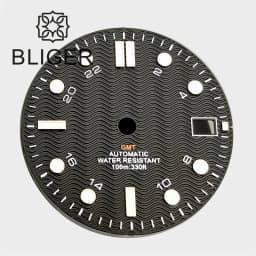 BLIGER 29mm/31mm Watch Dial Black Blue White Dial Wave Grain Green Luminous Fit NH34 DG5833/3804 GMT Automatic Movement Date