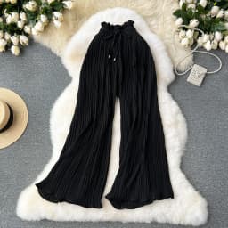 Women Long Pants Wide Leg Pant Solid Loose Y2k Casual Lace Up Tight High Waist Capris Regular Pleated Trousers Summer 2026