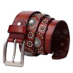 3.8CM Punk High Quality Men Belt Cowskin Genuine Leather Luxury Brand Pin Buckle Belt Metal Big Rivet Waist Jeans Strap