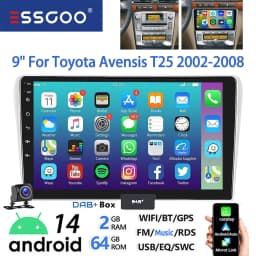 ESSGOO 9" Touchscreen Android14 For Toyota Avensis 02-08 GPS Navi FM Autoradio Wireless Carplay Android Auto GPS Navi BT Wifi FM