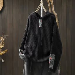 Floral Prrint Patchwork Vintage Style Women's Knitted Sweatshirt Autumn Fashion Long Sleeve Loose Casual Hoodie Female Pullovers