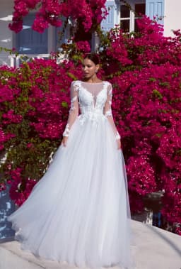 Customized Long Sleeve O-Neck Wedding Dresses Lace Applique Backless A-Line Bridal Gown Tulle Elegant Court Train Wedding Gown