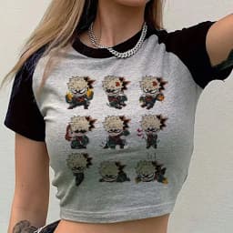Bakugo Katsuki cropped top shoujo 2000s meme baddie goth funny t shirt anime cutecore gyaru goth cute