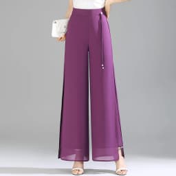 ZUZK Double Layer Chiffon Pants Fashion Slit Chiffon Pants Spring Summer Comfortable Elastic Waist Slim Chic Droop Pants