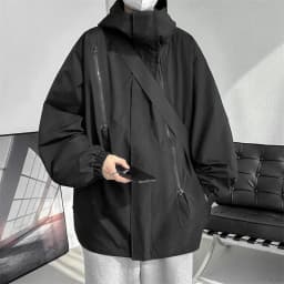2027 Men Hooded Jacket Men Bomber Jacket Mens Windbreakers Zipper Coats Spring Autumn Loose Cargo Jacket Men Casual Sportswear