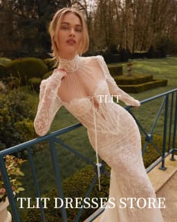 TLIT Luxurious Lace Mermaid Wedding Dresses Customized Long O-Neck فساتين زفاف Long Lace Sleeve Backless Bridal Gowns