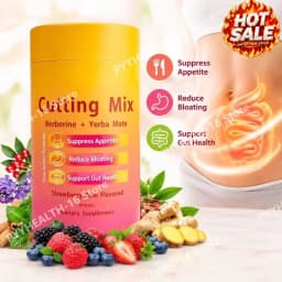 Berberine Yerba Mate Drink Mix, Cutting Metabolism & Energy Support, Strawberry Acai Flavor, Gut Wellness, 30 Stick Packs, 180g