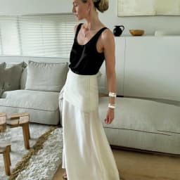 Linad Elegant Satin White Long Skirts For Woman Office Folds A Line Skirts Summer Casual Solid Ankle Length Skirt 2025 Spring