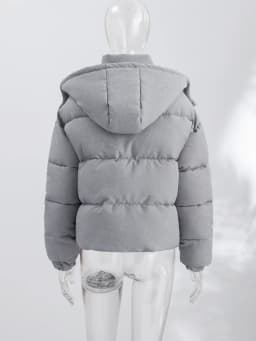 Winter Women's Cropped Padded Coats Hooded Stand Zip-up Full Sleeve Short Puffy Cotton Jacket 2026 Warm Casual Solid Outwear