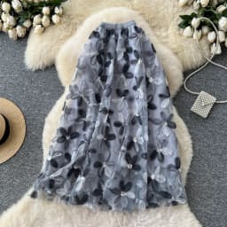 Autumn Winter Flower Embroidery Sequin Mesh Midi Skirts Women 2026 Korean Style Fashion Elegant High Waist Faldas