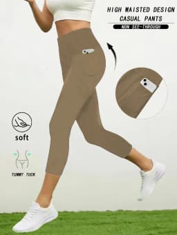 Women Capri Pants with Pockets 5 Inch High Waisted Super Soft No See Through Tummy Control Running Yoga