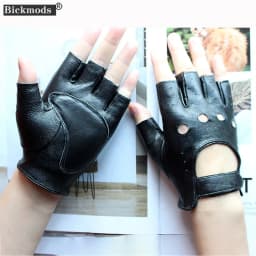 Leather Half Finger Gloves Women's Short Thin Section Unlined Spring and Autumn Motorcycle Riding Ladies Driving Fingerless