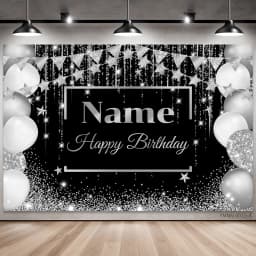 Custom Name Birthday Photo Backdrop Banner - Glitter Stars & Balloons Background with Replaceable Text for Party Decor