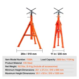 SucceBuy Pipe Stand 2500 LBS Heavy Duty Pipe Stands 27.2-52 Height Adjustable V Head Pipe Stand Steel Folding Stand