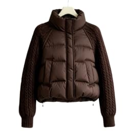 KUCLUT 2026 Winter New Fashion Knitted Patchwork Sleeve Short Cotton Jacket For Women Stand Collar Loose Short Coat 1A4295