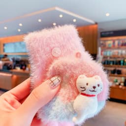 4-7Y Girls Winter 2 in 1 Convertible Flip Gloves Cute 3D Cat Decor Knitted Plush Gloves Kids Paw Print Windproof Thermal Mittens