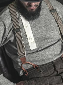 BRONSON Vintage Y Shape Suspenders, Old Time Patch Leather Braces, American Workwear Retro Shoulder Straps