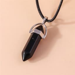 Natural Stone Quartz Lapis Opal Amethyst Pink Crystal Stone Hexagonal Column Pendant Necklaces Leather Chain Bullet Necklace
