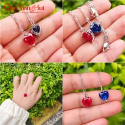 3.6ct 9*9mm S925 Silver Heart Shape Lab Grown Royal Blue/Cornflower Sapphire Pigeon Blood Red Inclusions Stone Pendant Necklace