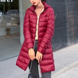 Winter Women Slim Down Coats Remove Hooded Parka Solid Color Female Long Light Thin Outerwear Lady Fashion Warm Puffer Jackets