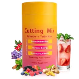 Berberine Yerba Mate Drink Mix, Cutting Metabolism & Energy Support, Strawberry Acai Flavor, Gut Wellness, 30 Stick Packs, 180g