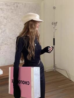 Zjaiss 2026 Spring Casual Lazy Style Women's Long Sleeve T-Shirt Fashion Elegant Inner Wear Basic Top Rolled Edge Slim Fit Tee