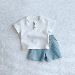 2Pcs Organic Cotton Kids Baby Sets Spring Summer Solid Tshirt Top + Pant Casual Toddler Boy Clothing