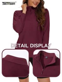 TACVASEN Stand Collar 1/4 Zip Fleece Pullover Womens Outdoor Sports Casual Tops Autumn Winter Lightweight Soft Warm Sweatshirt