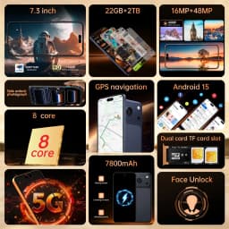 K-Touch NEW Mobile Phones M18 Pro Max 5G Dual SIM Smartphone 7.3HD Android 15 Cell Phone 22G+2TB 16+48MP Camera 7800mAh Wifi GPS Global Version Cellphones