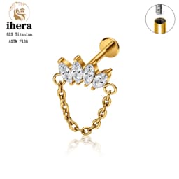 ASTM F136 Titanium Ear Cartilage Earrings Internal Thread 16G Hidden Helix Stud CZ Drape Chain Flat Back Tragus Piercing Jewelry