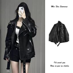 American Style Hot Girl Black PU Leather Jacket Women's 2026 Spring Autumn New Korean Version High-End Feelings Motorcycle Ca...