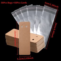 50Pcs Kraft Paper Card with 50Pcs Self-Adhesive Bags Blank Cardboard Holder Tags For Long Drop Earring Jewelry Display Packaging