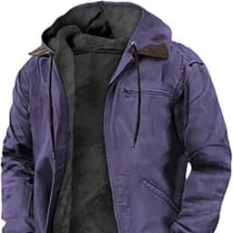Men's Solid-Color Hooded Cotton Jacket Casual Trendy Fleece Zipper Pocket Winter Coat for Outdoor Wear